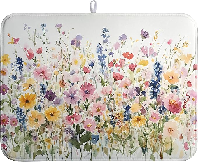 Spring Floral Dish Drying Mat for Kitchen Counter Summer Colorful Flower by farg