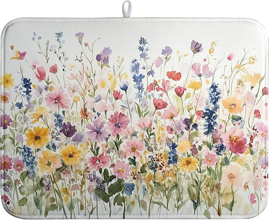 Spring Floral Dish Drying Mat for Kitchen Counter Summer Colorful Flower by farg