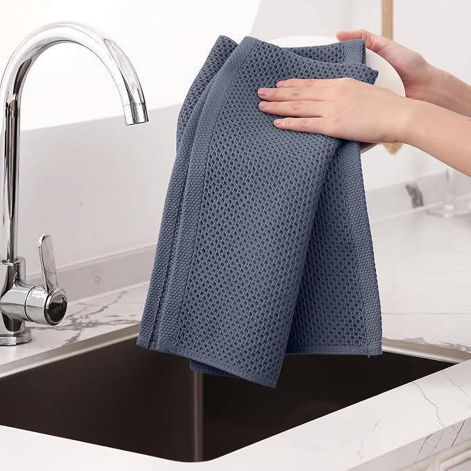 Homaxy 100% Cotton Oversized Waffle Weave Kitchen Dish Towels, Quick Drying - Image 4