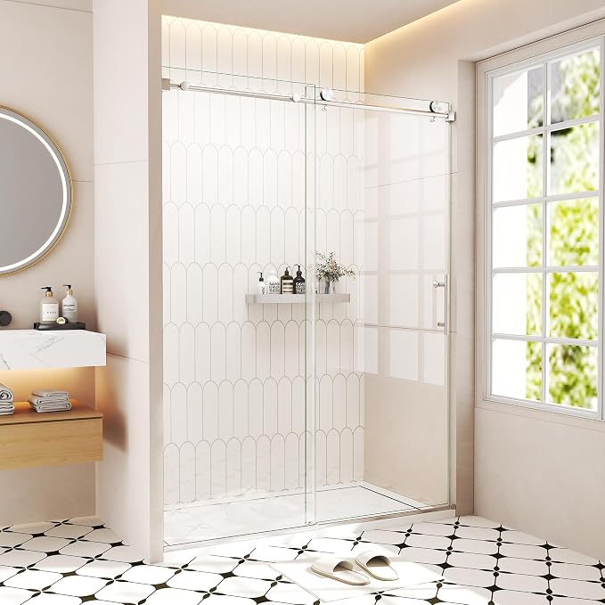 Frameless Sliding Shower Door 56–60 in W x 76 in H, 10mm Clear Tempered Glass by Unknown