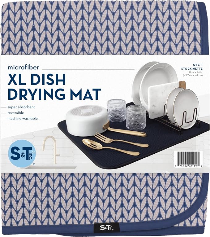 S&T INC. Dish Drying Mat XL, 18” x 24”, Absorbent Microfiber Kitchen Counter Mat - Image 8