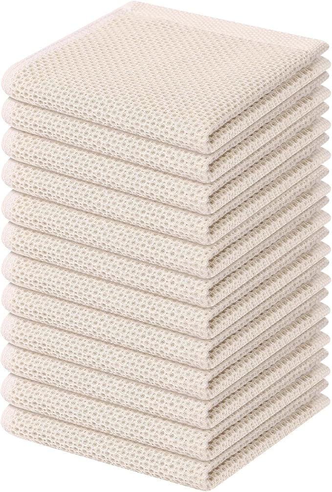 Kitinjoy 100% Cotton Kitchen Dish Cloths, 12 Pack Waffle Weave Ultra Soft by Kitinjoy