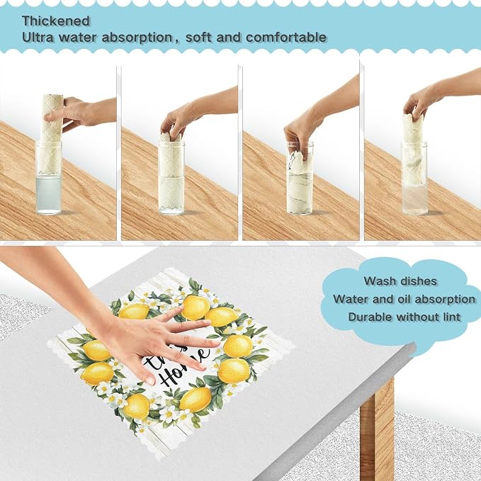 ALAZA Kitchen Towels Summer Lemon Wreath Dish Towels Multipurpose Reusable Dish - Image 4