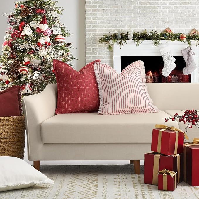ZWJD Christmas Pillow Covers 26x26 Set of 2 Soft Polyester Textured Red Pillows - Image 5