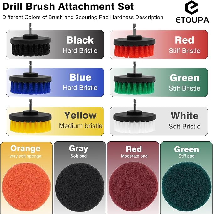 30 Piece Drill Brush Attachments Set, Scrub Pads & Sponge & Wire Brush - Image 3