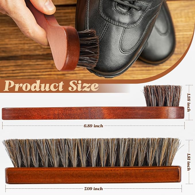2 Pcs Horsehair Shoe Brush Kit Polishing Daubers Applicators Leather Care - Image 2