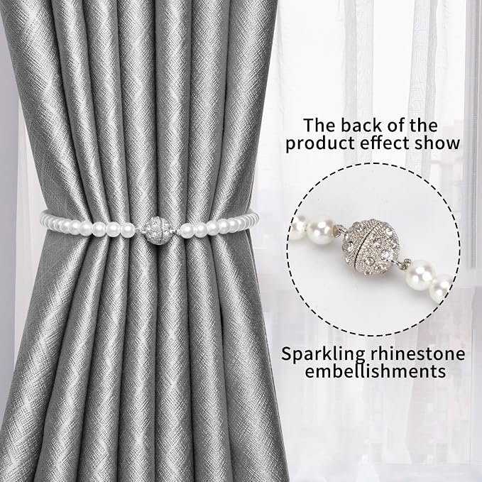 Magnetic Tiebacks for Curtains, 2 Pack Bow Pearl Curtain tiebacks Curtain - Image 3