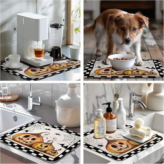 Halloween Kitchen Drying Mats for Dishes 16x18 In Orange Pumpkin Ghost Dish - Image 7