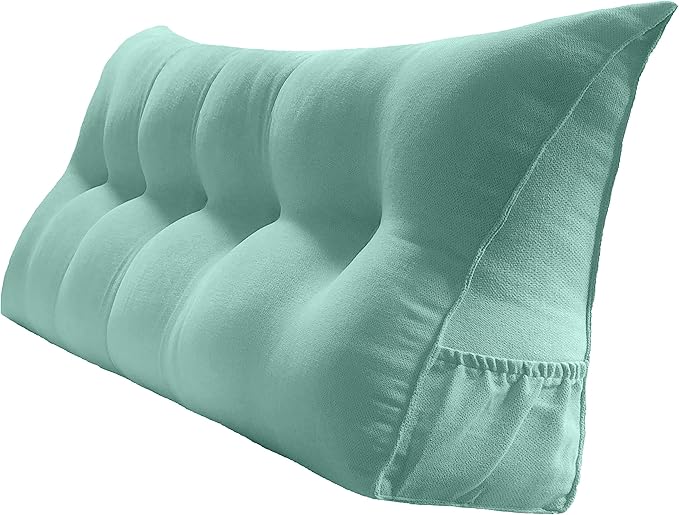 Triangular Reading Bed Rest Pillow Large Bolster Cushion Headboard Backrest Wedge Pillow with Removable Cover and Two Large Side Pockets (Turquoise, California King: 71 x 8 x 20 inches)