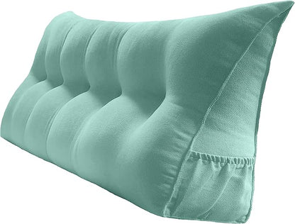 Triangular Reading Bed Rest Pillow Large Bolster Cushion Headboard Backrest Wedge Pillow with Removable Cover and Two Large Side Pockets (Turquoise, California King: 71 x 8 x 20 inches)