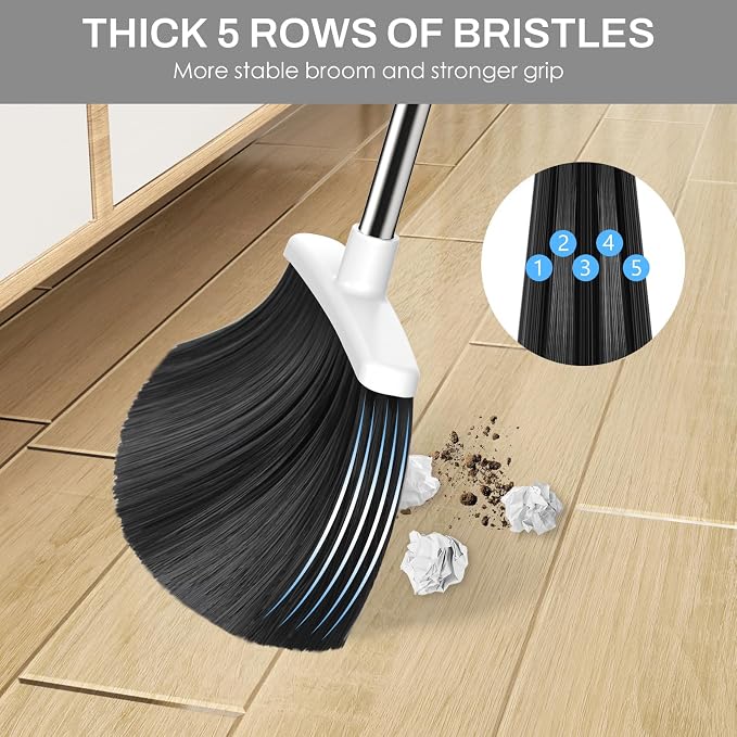 Broom and Dustpan Set for Home, 51-in Long Adjustable Handle Angle Broom and - Image 5