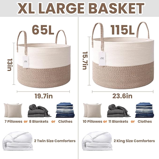 Woven Blanket Basket, 115L Large Rope Storage Bin - Image 2