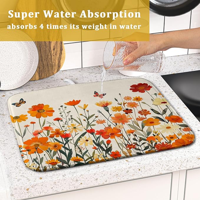 Fall Orange Wildflower Dish Drying Mat - Image 7