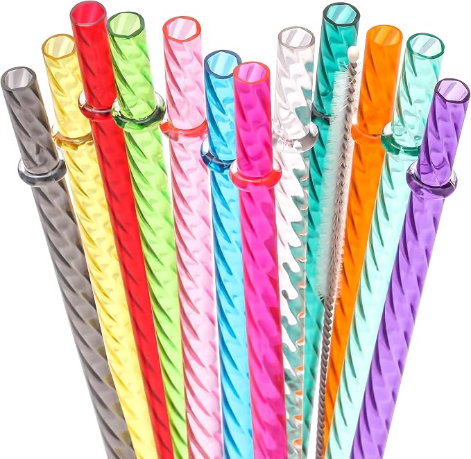 Dakoufish 13 Inch Long Reusable Clear Plastic Replacement Drinking Straws by Dakoufish