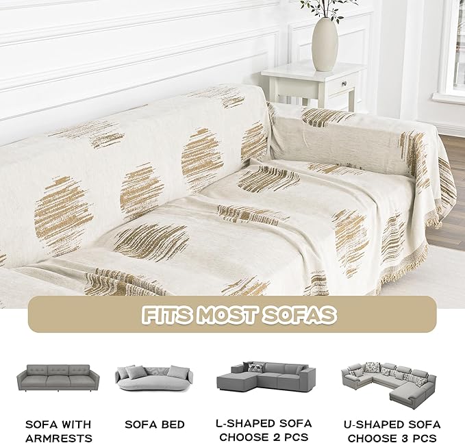 MEETSKY Sofa Covers for Dogs Sofa Covers for 2 Cushion Couch Sofa Chenille Sofa Slipcover Couch Covers for Sectional L Shaped Couch Pets Protector Furniture Covers, 71" x 118", Khaki