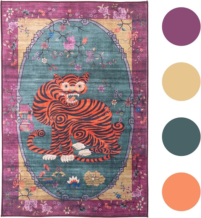 Vintage Tiger Rug Washable 8x10 FT Oriental Traditional Animal Print - Image 9
