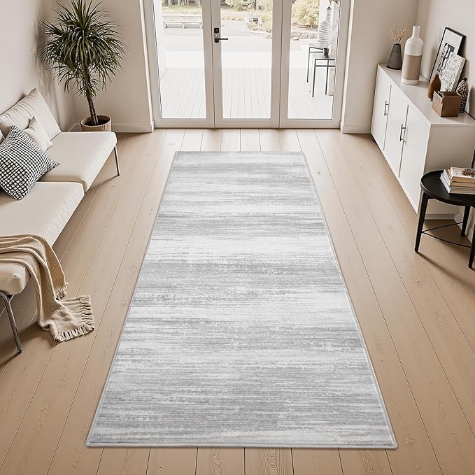 PADOOR Modern Abstract Runner Rug - 2x6 Washable Hallway Rugs, Ultra Soft Non-Slip Low Pile Floor Rugs for Hallway Entryway Kitchen Bedroom Bedside Laundry Room Grey