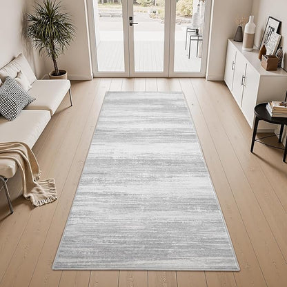 PADOOR Modern Abstract Runner Rug - 2x6 Washable Hallway Rugs, Ultra Soft Non-Slip Low Pile Floor Rugs for Hallway Entryway Kitchen Bedroom Bedside Laundry Room Grey