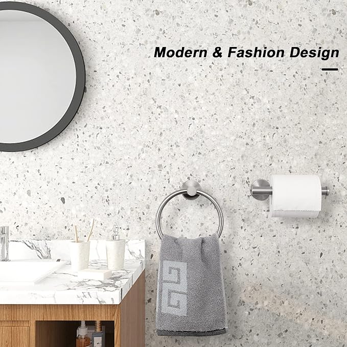 NearMoon 2 Pieces Bathroom Hardware Accessories, Towel Ring and Toilet Paper - Image 5