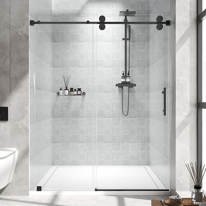 Frameless Sliding Shower Door 56–60 in W x 76 in H, 10mm Clear Tempered Glass by Unknown