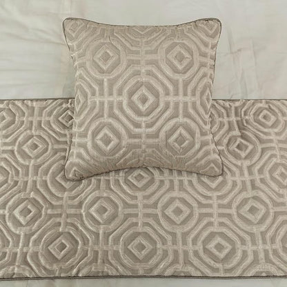The HomeCentric King/Queen/Twin Beige Designer Twin 53"x18" Bed Runner with 2 Pillow Cover, Textured Bed Scarf on Silk Fabric - Hexagonal Norma