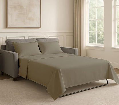 Sleeper Sofa Bed Sheet Set - Full Size 4 PC's Sheet Set Sofa Bed Sheets - 100% Cotton 400 Thread Count Sofa Sheets - Sleeper Sofa Sheets - Fits Mattresses Up to 6" Drop - Taupe
