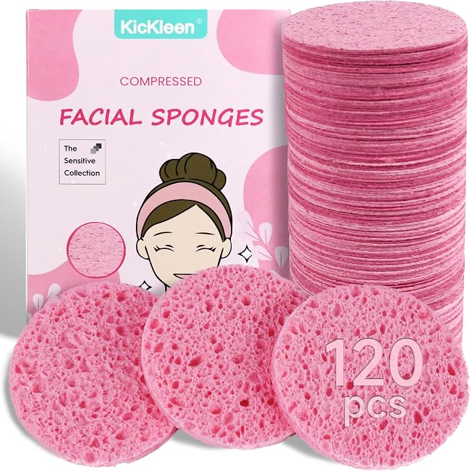 120-Count Compressed Facial Sponges|Kickleen 100% Natural Cellulose Cosmetic by KICKLEEN