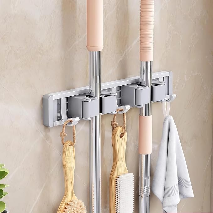 Mop and Broom Holder Wall Mount.Adjustable Tool Organizer Rack by Unknown