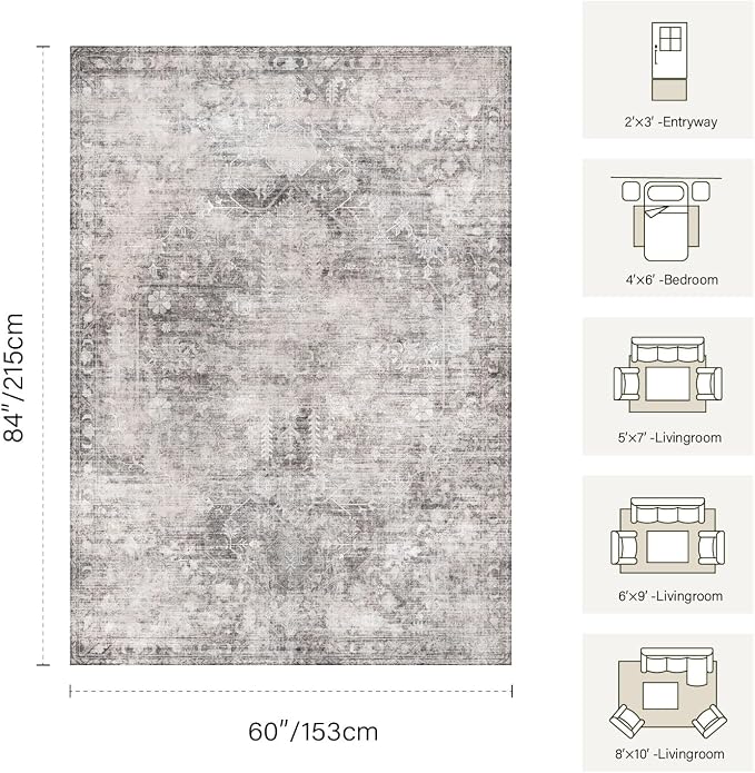 Vintage 2x3 Entryway Rug, Small Grey Area Rugs - Image 2