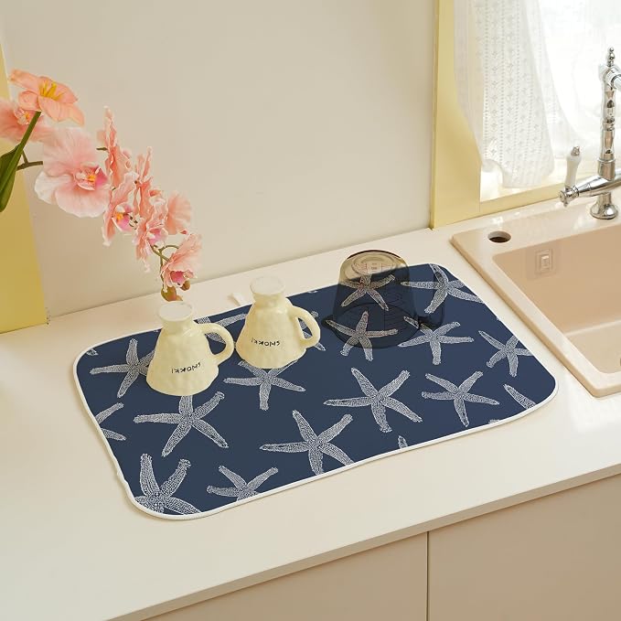 Navy Blue Starfish Coastal Dish Drying Mats 18x24 Inch Coastal Nautical Summer - Image 5