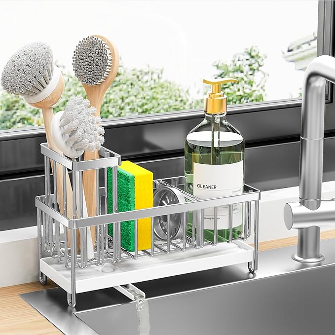 Cisily Silver Sponge Holder for Kitchen Sink, Sink Caddy Organizer by CISILYHOMELIFE