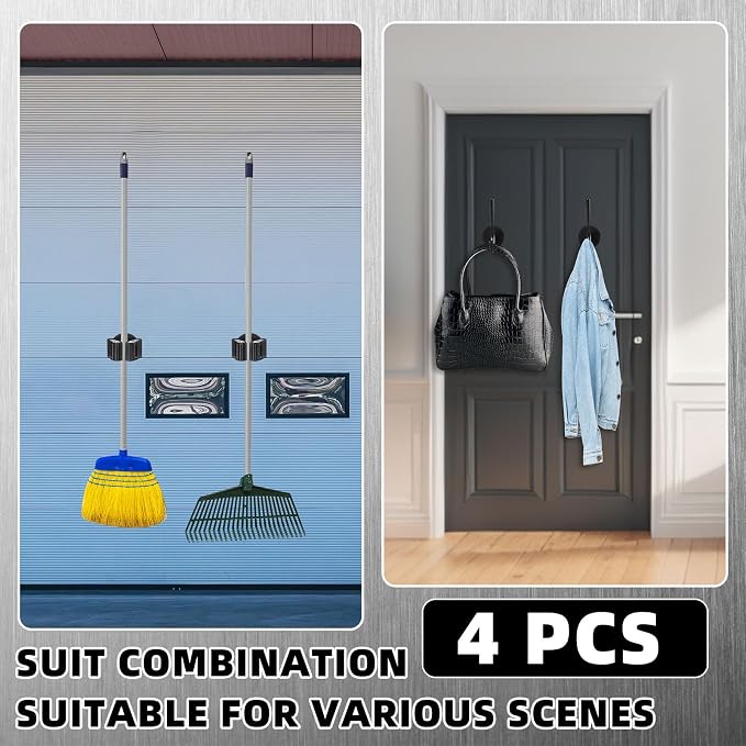 4 Pcs Magnetic Double Hooks Magnetic Coat Hooks Magnetic Mop Broom Holder - Image 4