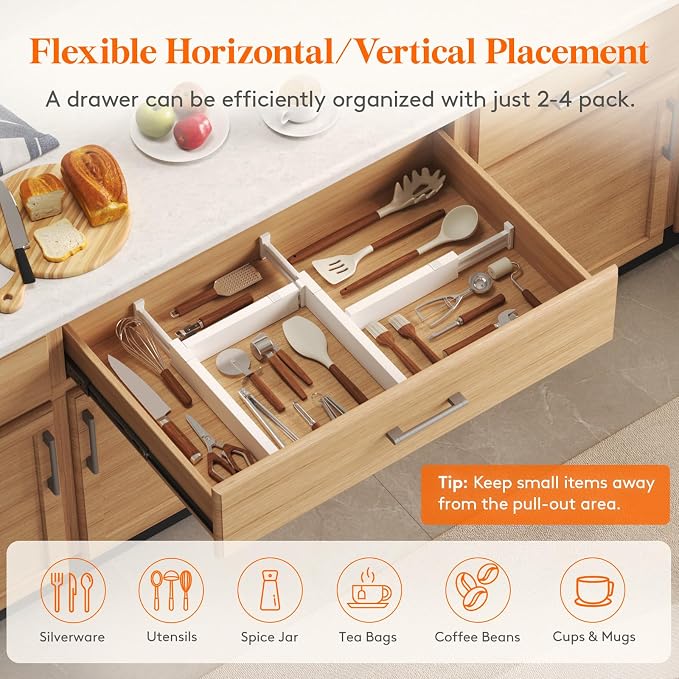Lifewit 8 Pack Kitchen Drawer Dividers 2.36" High, Plastic Expandable - Image 6