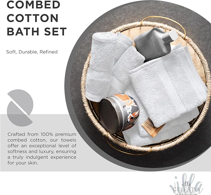 100% Combed Cotton Bathroom Towel Set of 8- 2 Bath Towels, 2 Hand Towels - Image 2
