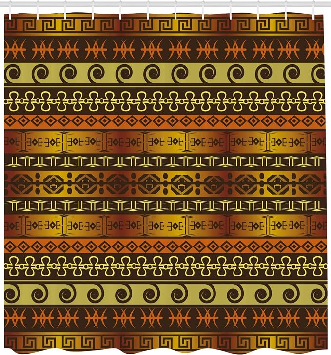 Ambesonne Prehistoric Shower Curtain, Indigenous Geometric Motifs Ornament - Image 2