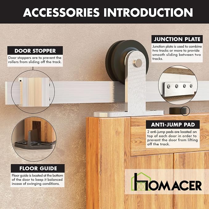 Homacer Brushed Nickel Non-Bypass Sliding Barn Door Hardware Kit, - Image 7