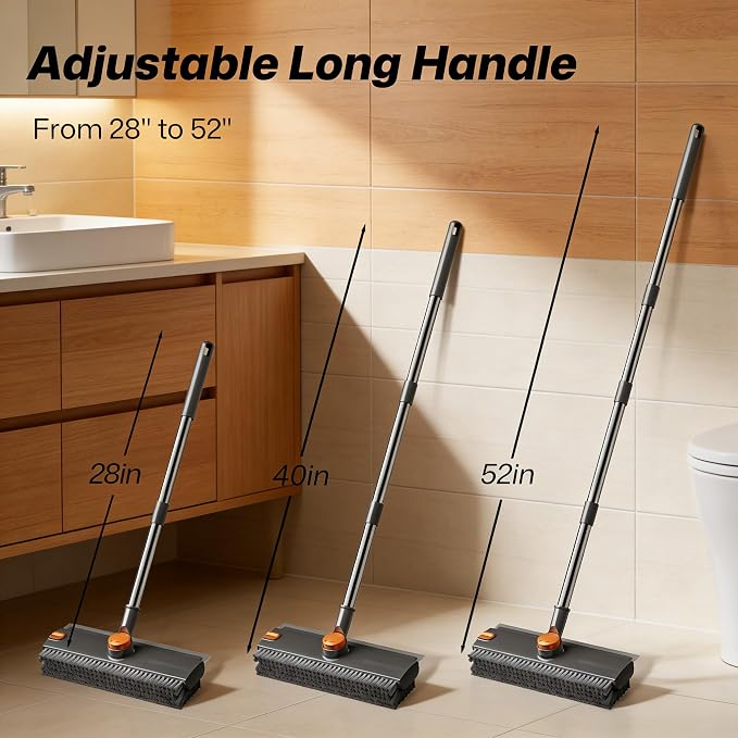 3-in-1 Floor Scrub Brush with Long Handle, Scrape and Heavy-Duty Stiff Bristle - Image 2
