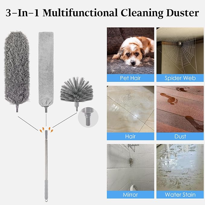 Cobweb Duster with Extension Pole, Washable Cleaning Microfiber Feather Duster - Image 2