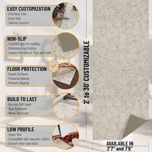 Ottomanson 7' x 7'8" Non-Slip Rug Pad Gripper 1/12 Inch Ultra Thin Dual Surface - Image 2