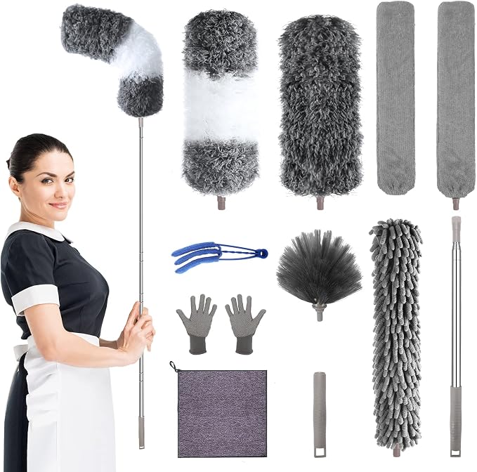 Microfiber Feather Duster with Extension Pole 30 to 100 inches, Washable Dusters by AULTONG