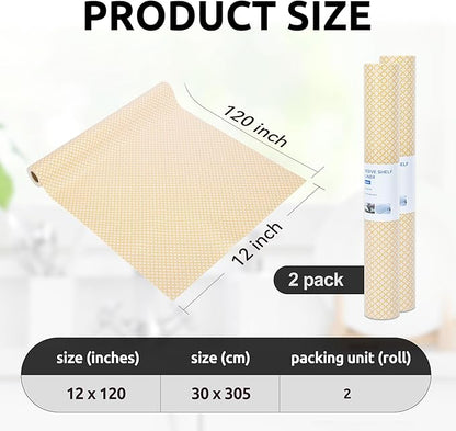 RAY STAR 12X120 Inch Shelf Liner for Kitchen Cabinets, Non-Adhesive Cabinet Liner Washable, PVC Drawer Liner for Dresser Non-Slip Bathroom (Yellow Circle)(2 Roll)