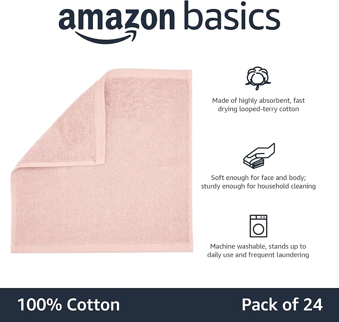 Amazon Basics face Towels for Bathroom, 100% Cotton Extra Absorbent washcloth - Image 4