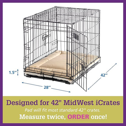 Pet Dreams Dog Crate Pad - Washable Kennel Mat, Crate Pads for Dog Cages, Non-Toxic, Flat Indoor Cat Bed, Fits iCrate 18, 24, 30, 36, 42, 48 Inches (Khaki, X Large, 42")