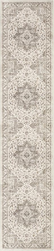 Vintage Hallway Runner Rug 3x14: Large Soft Washable Entryway for Kitchen Laundry Room Non-Slip Backing Runner for Entrance Living Room Bedroom Bathroom - Light Brown