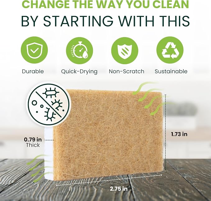 Tieralia Natural Dish Sponge Set – 12-Pack Eco-Friendly & Compostable Scrubbers - Image 4