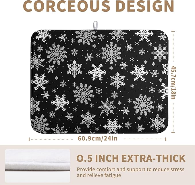 Winter Snowflake Black Dish Drying Mat Christma Snowflakes Large Kitchen Mats - Image 3