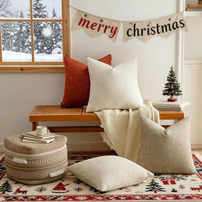 a moment Pack of 2 Christmas Decorative Chenille Throw Pillow Covers with Twill Cushion Covers for Sofa Living Room Couch Bed 22x22 Inch Rust