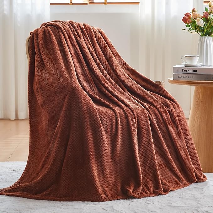 NEWCOSPLAY Super Soft Throw Blanket Coffee Premium Silky Flannel Fleece Leaves Pattern Lightweight Bed Blanket All Season Use (Coffee, Throw(50"x60"))