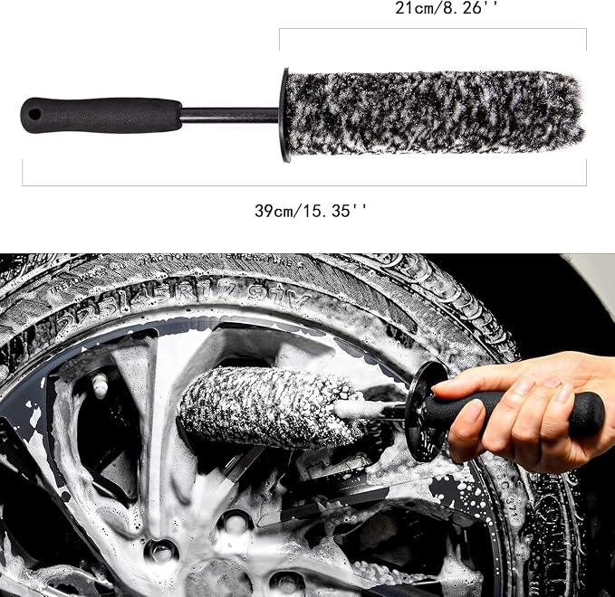 Car Wheel Rim Brush Kit, Woolies Wheel Brush, Car Cleaning Brush Fiber Rod - Image 2