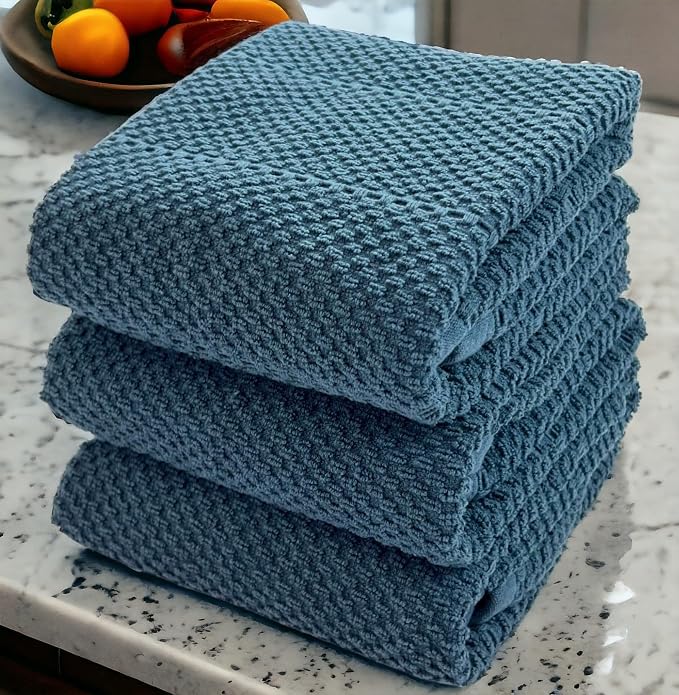 Serafina Home Teal Dark Blue Kitchen Dish Hand Towels 100% Cotton Cloth Soft - Image 4